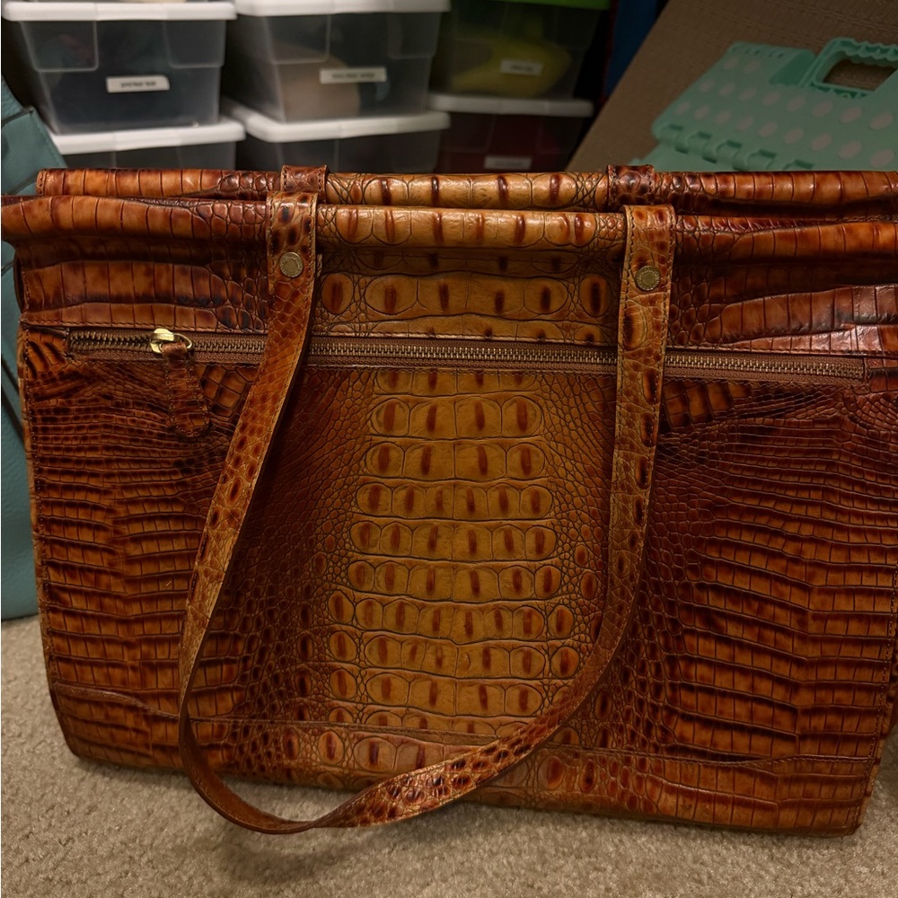 Brahmin Tan Crocodile-Embossed Tote
